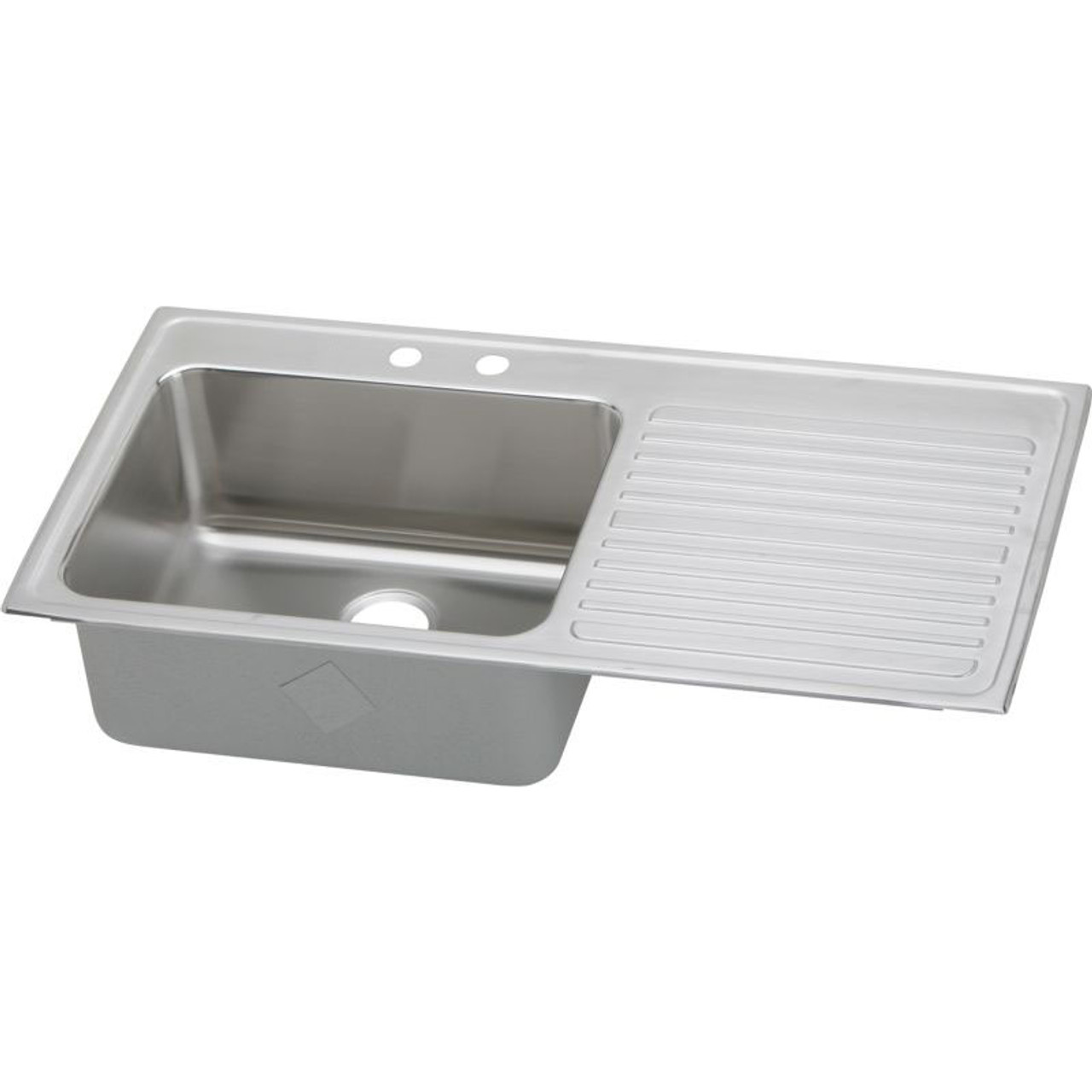 43" x 22" x 10" 18 Gauge Stainless Steel Single Bowl Drop-in Sink with Left Drainboard and Middle Right 2 Faucet Holes in Lustrous Satin