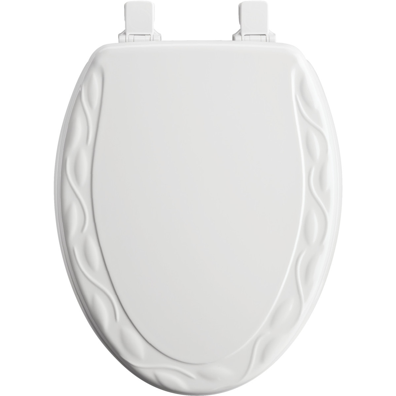 Wood Elongated Toilet Seat in Ivy Sculptured White Wood Elongated Toilet Seat in Ivy Sculptured White