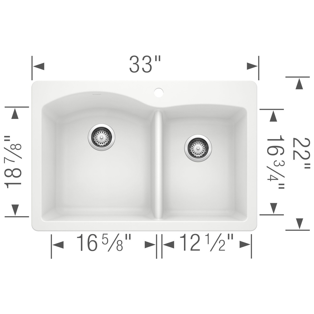 Blanco 440216 22-In X 33-In Double-Basin Granite Drop-In Or Undermount 1-Hole Residential Kitchen Sink in White Blanco 440216 22-In X 33-In Double-Basin Granite Drop-In Or Undermount 1-Hole Residential Kitchen Sink in White