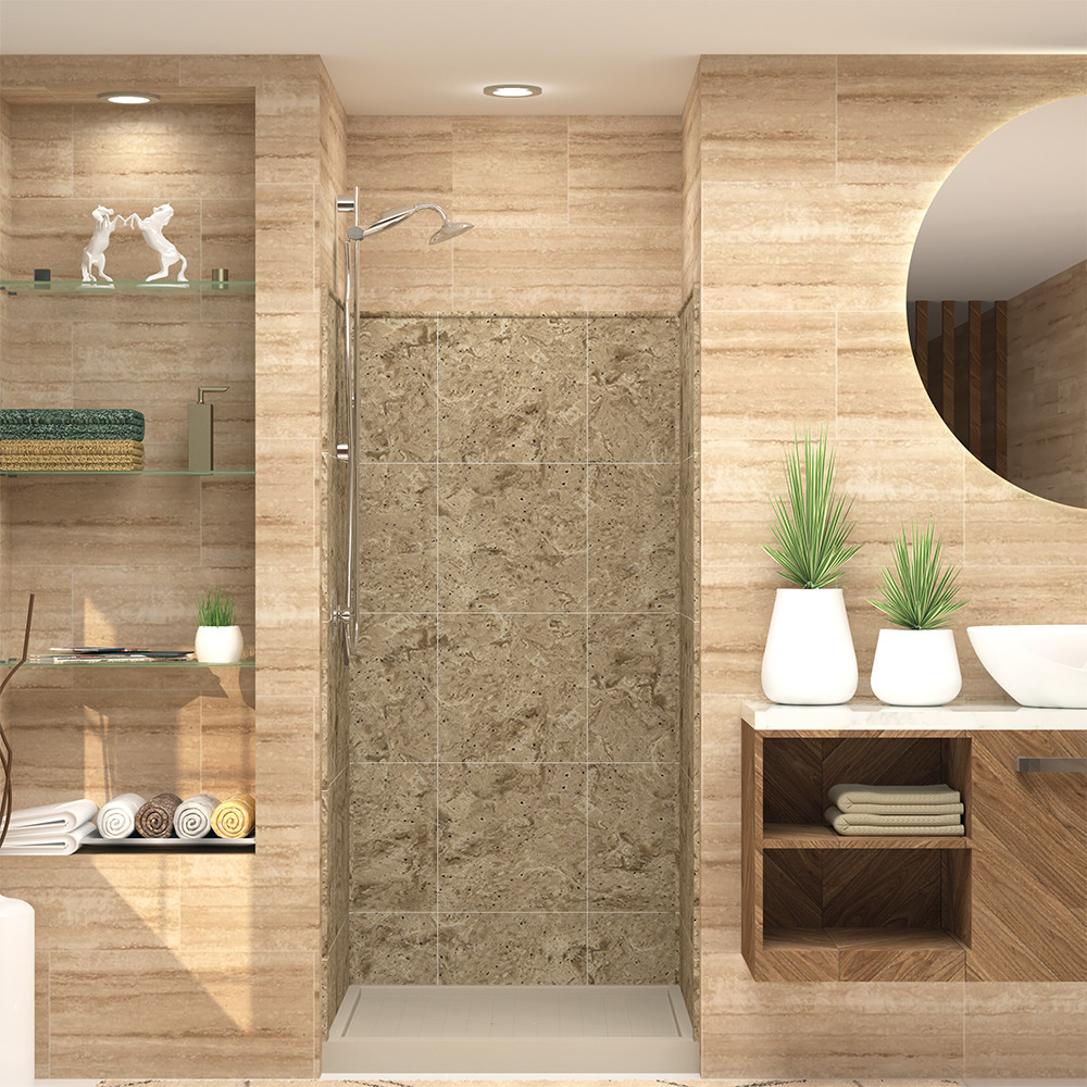 36-in x 36-in x 72-in Solid Surface Shower Wall Trimmable Surround in Sand Mountain