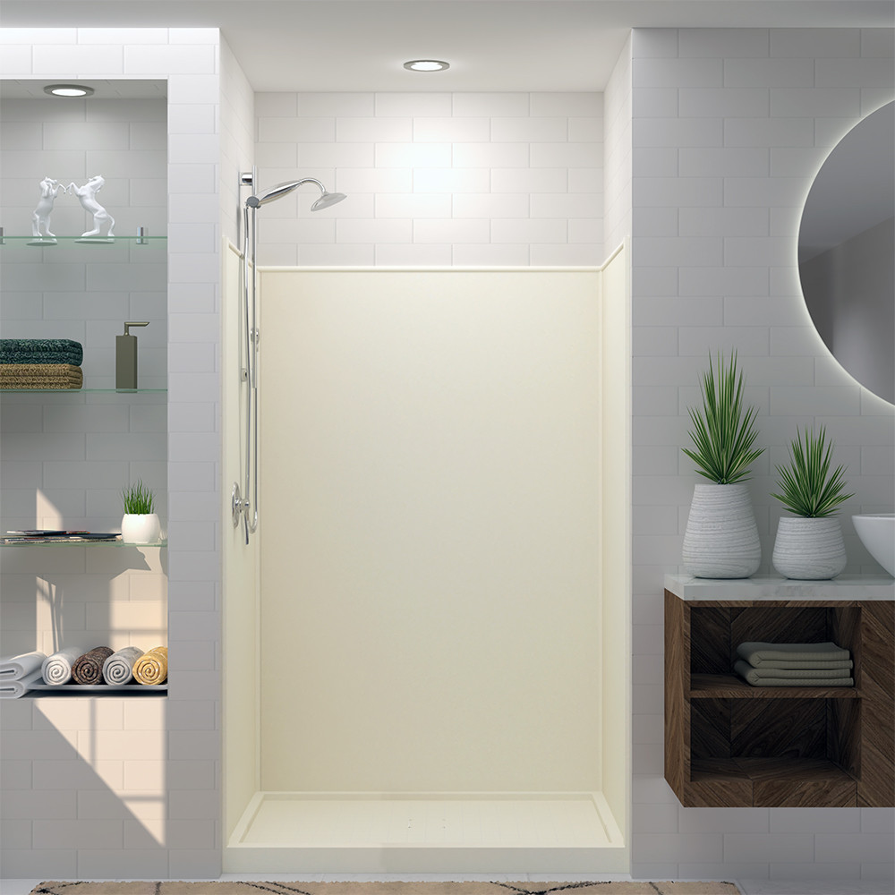 48-in x 36-in x 72-in Solid Surface Shower Wall Trimmable Surround in Biscuit