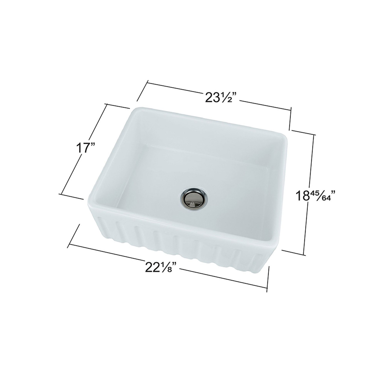 23.5-in x 19-in x 9-in Single Bowl with Reversible (Fluted/Plain) Front, Farmhouse Fireclay Kitchen Sink, Undermount Installation in White