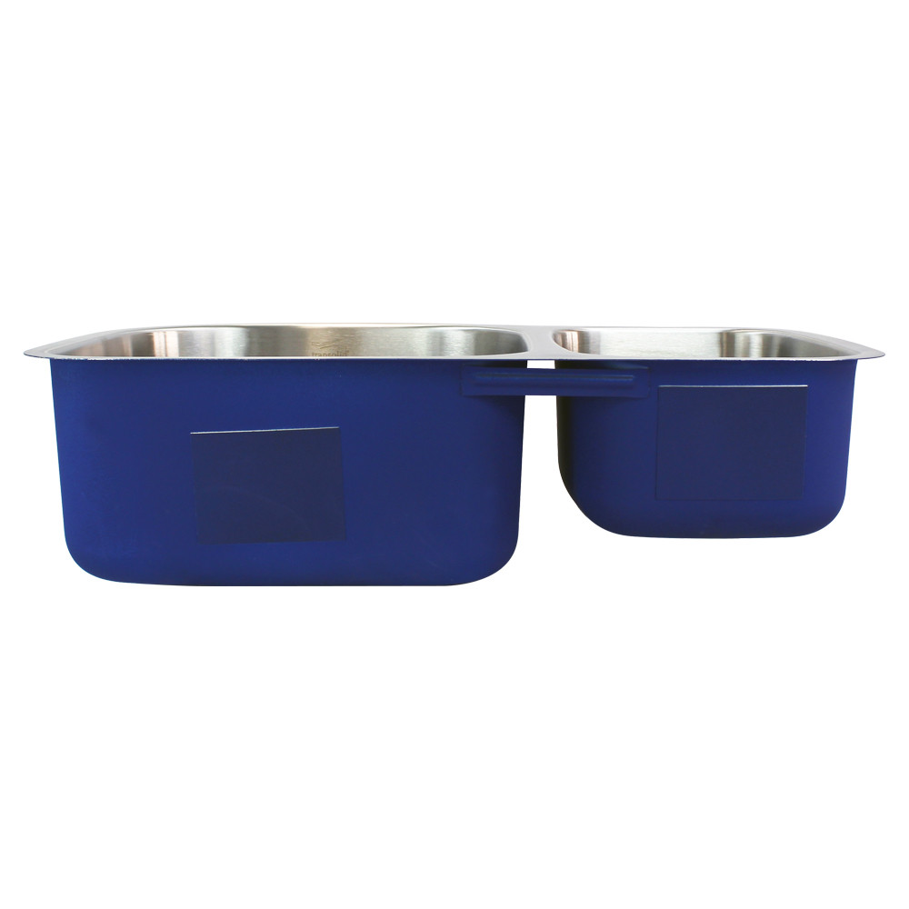 31.5-in x 20.5-in x 9-in 16 Gauge 75/25 Offset Double Bowls, Undermount Stainless Steel Kitchen Sink