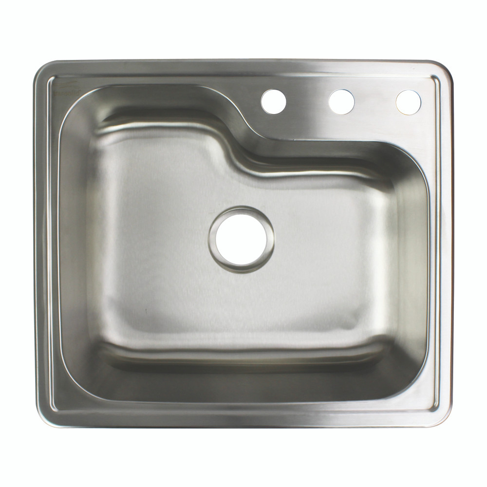 25-in x 22 1/64-in x 9-in16 Gauge Offset Single Bowl, Stainless Steel Kitchen Sink, Drop-in Installation with MR2-8 Faucet Holes