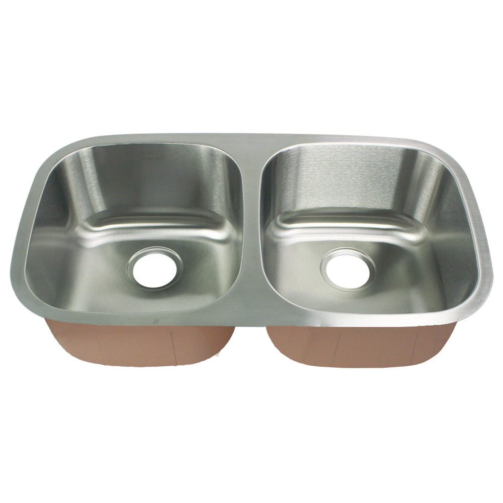 32.375-in x 18.125-in x 8-in 18 Gauge Double Equal Bowls, Undermount Stainless Steel Kitchen Sink