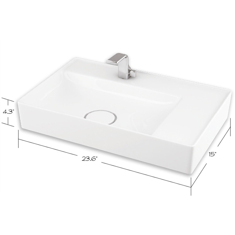 23.63-in Rectangular Vitreous China Vessel Sink with Single Faucet Hole in White