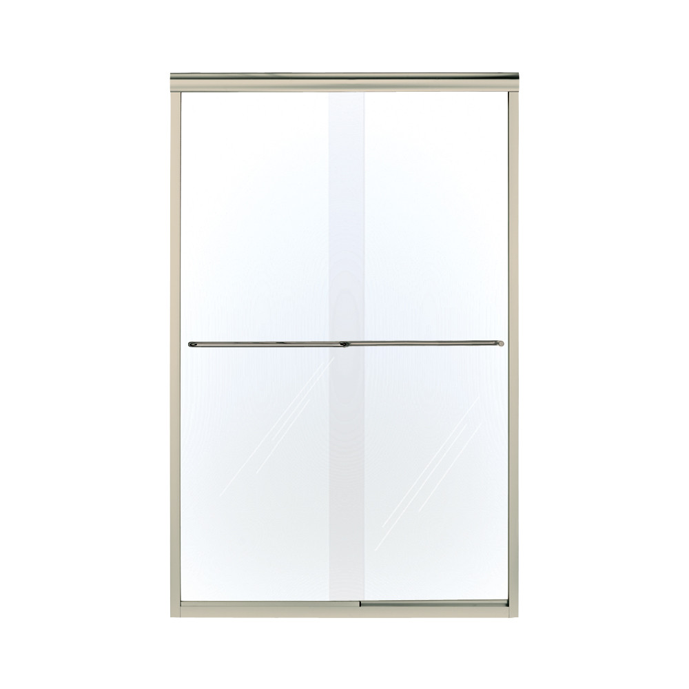 48-in Clear Glass Shower Kit with Wall Surround, Base, Door, in Seashore/White/Nickel