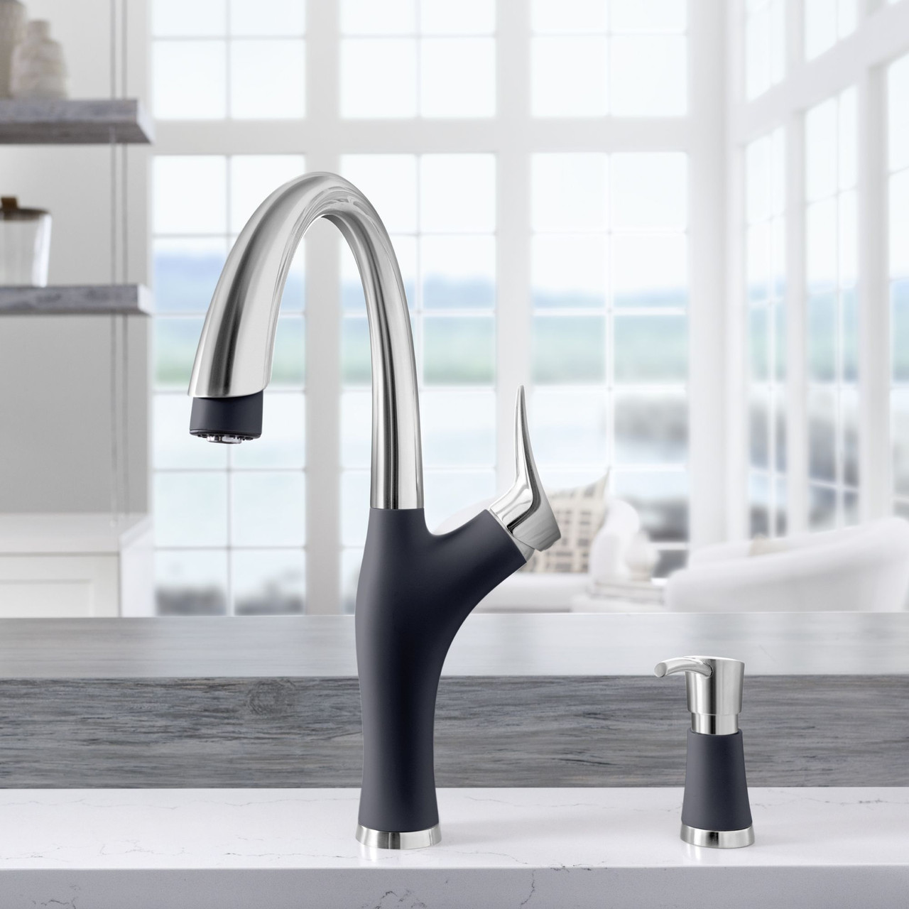 Kitchen Faucet With Pull-Down Spray 1.5 gpm in Anthracite/Stainless