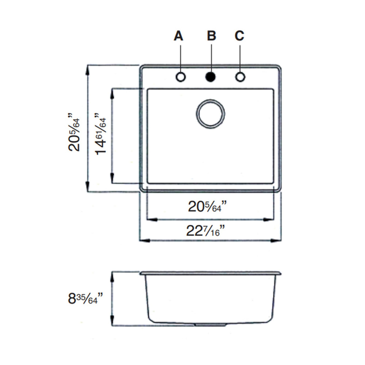 22-1/2in x 20in  x 8-1/2in silQ Granite Kitchen Sink with Single Bowl, Drop-in Installation, with 1 Pre-Drilled Faucet Hole, in Café Latte