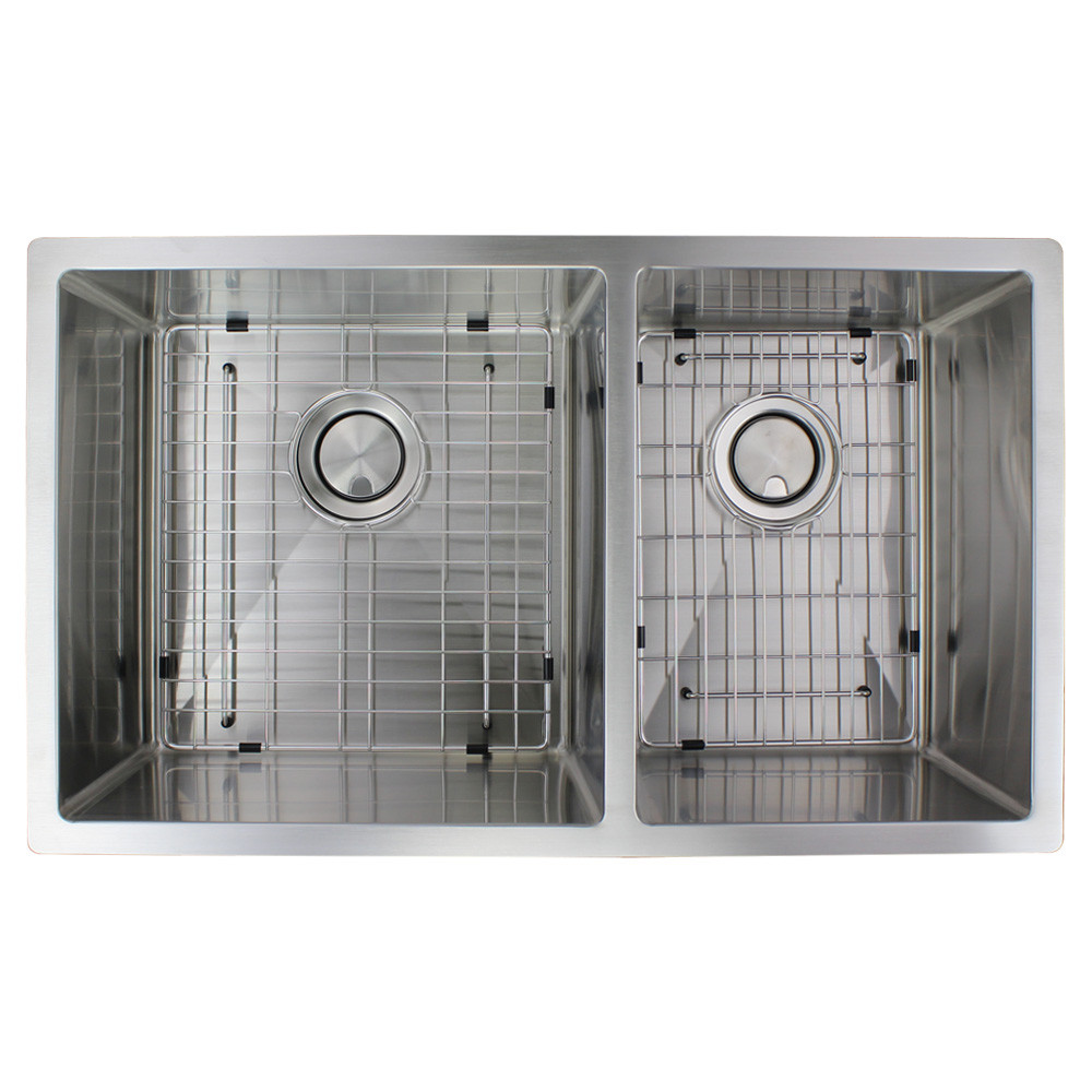 31.5-in x 18.5-in x 10-in 16 Gauge 60/40 Double Bowls, Undermount Stainless Steel Kitchen Sink