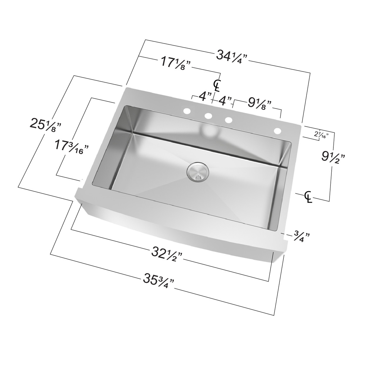 35.75-in x 25.875-in x 10-in 16 Gauge Super Single Bowl, Stainless Steel Kitchen Sink, Micro Edge Dual Mount Installation, with ML2 Holes