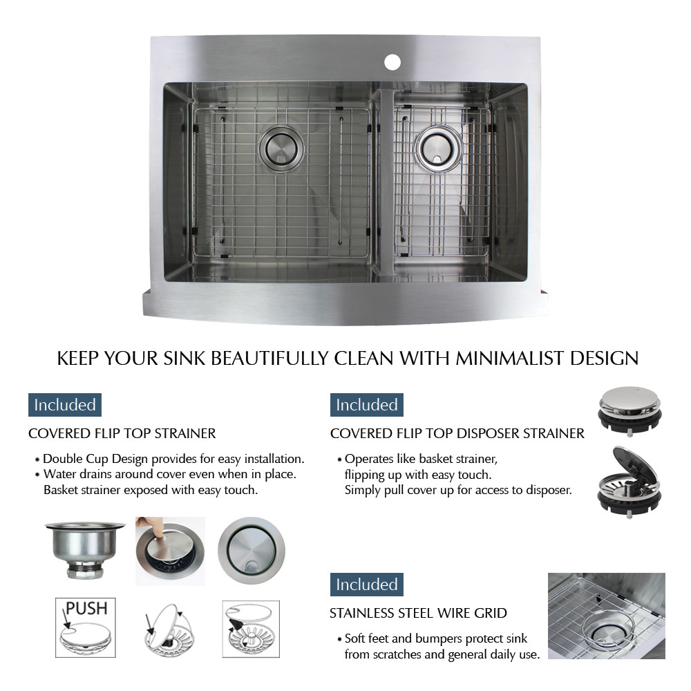 35.75-in x 25.125-in x 10-in 16 Gauge 60/40 Double Bowls, Stainless Steel Kitchen Sink with Low Divide, Micro Edge Dual Mount Installation, with 4 Holes