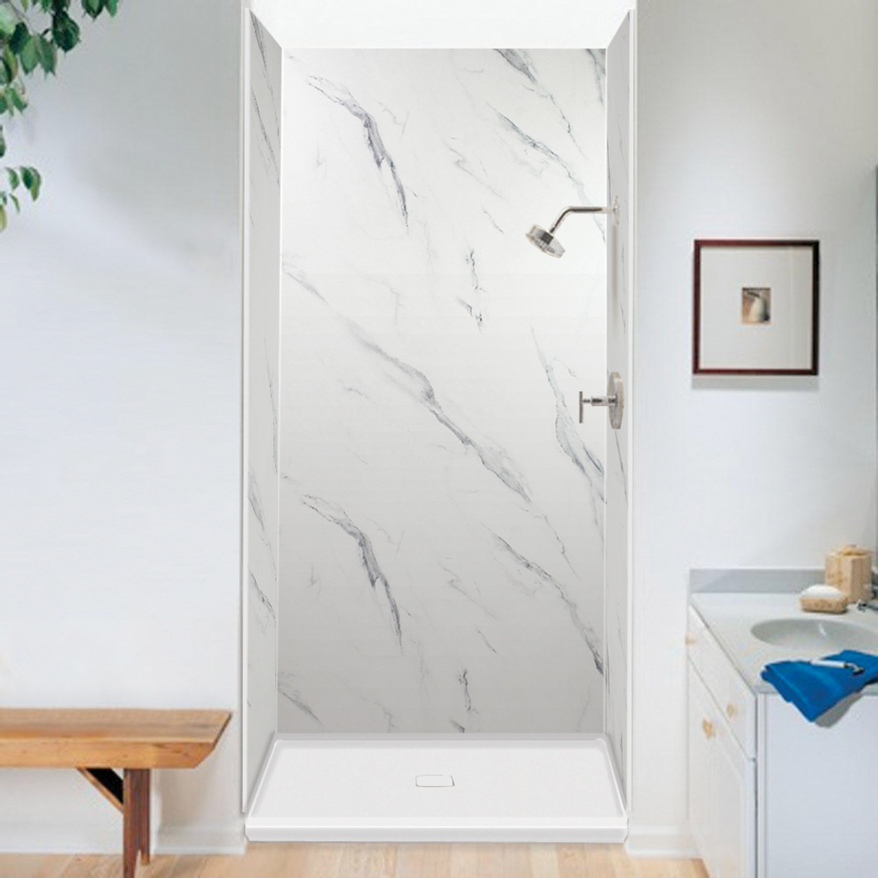 Transolid EWK483696-41 Expressions 36" X 48" X 96" 3-Piece Shower Wall Trimmable Kit, In Bianca