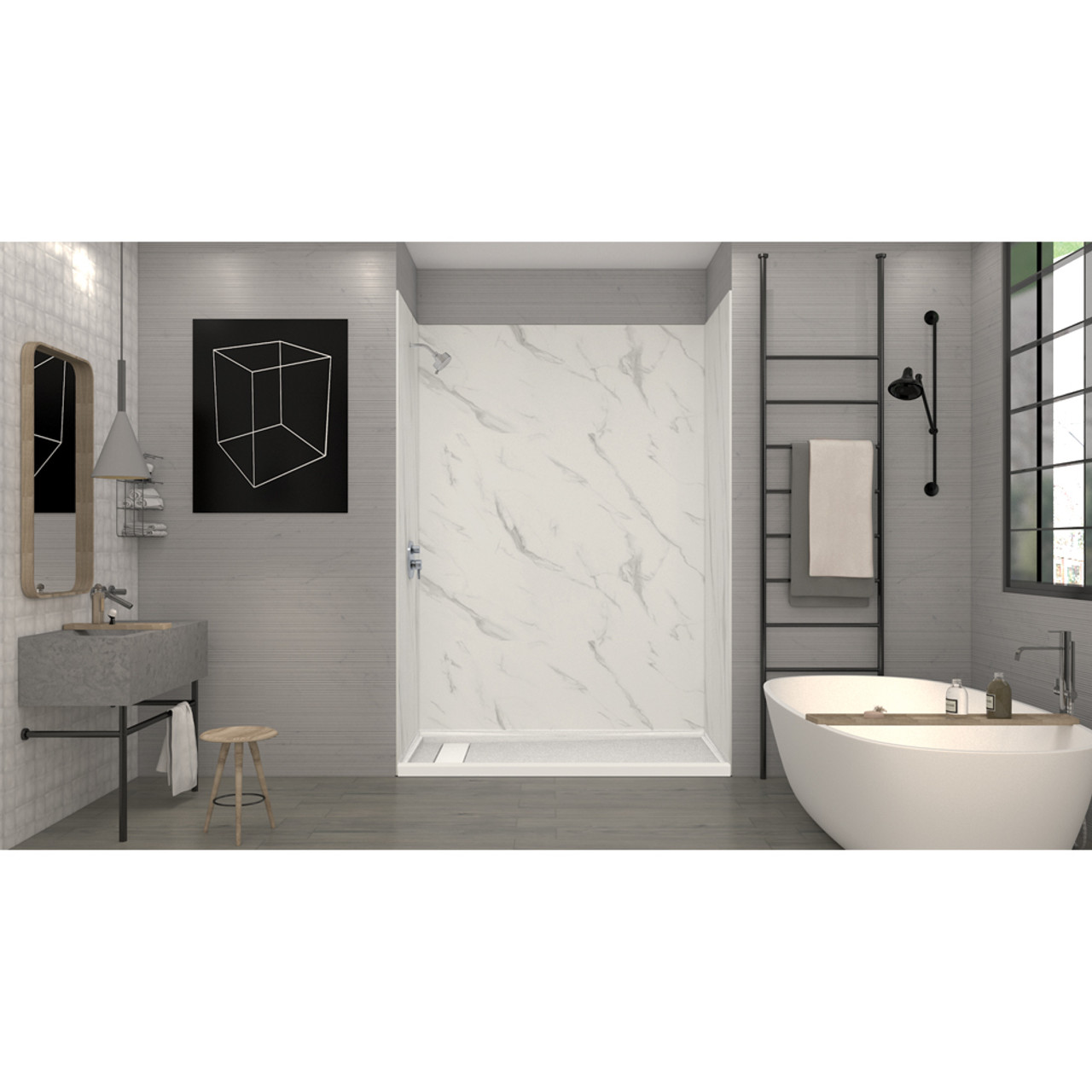 Transolid EWK604896-41 Expressions 48" X 60" X 96" 3-Piece Tub/Shower Wall Kit, In Bianca