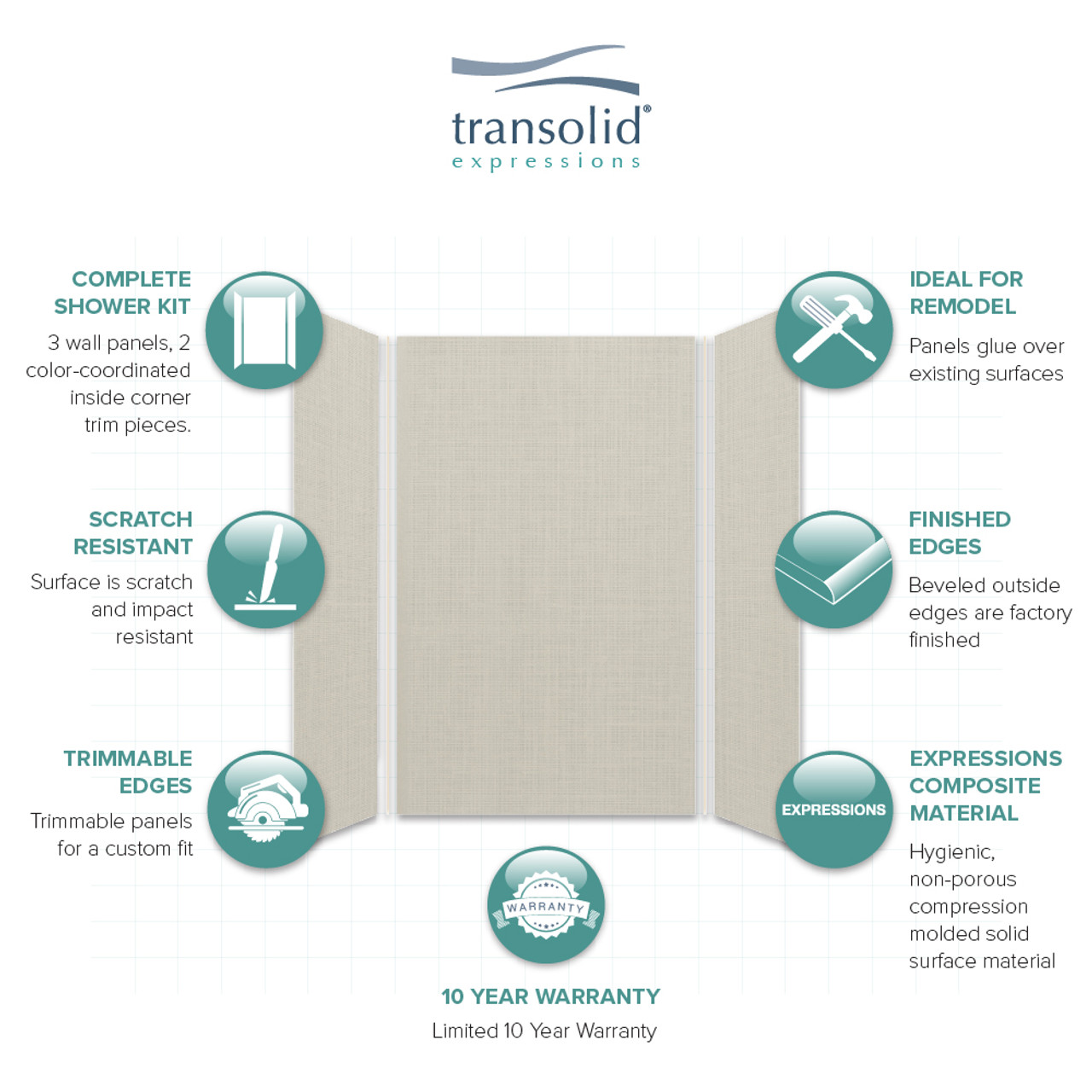 Transolid EWK604896-46 Expressions 48" X 60" X 96" 3-Piece Tub/Shower Wall Kit, In Houndstooth