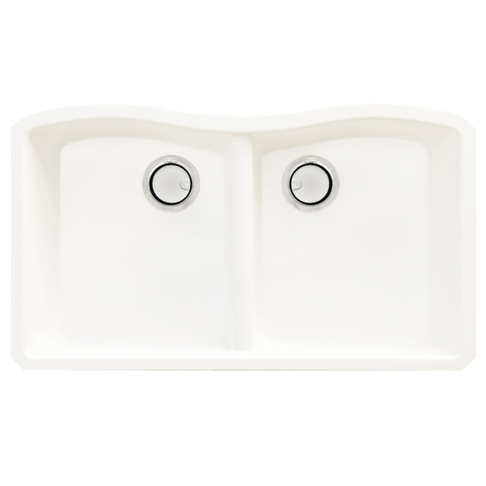 31.9375-in x 19.125-in x 9.5 Granite Double Equal Undermount Kitchen Sink in White with Faucet, Grids, Strainer, Disposer Strainer, Installation Kit