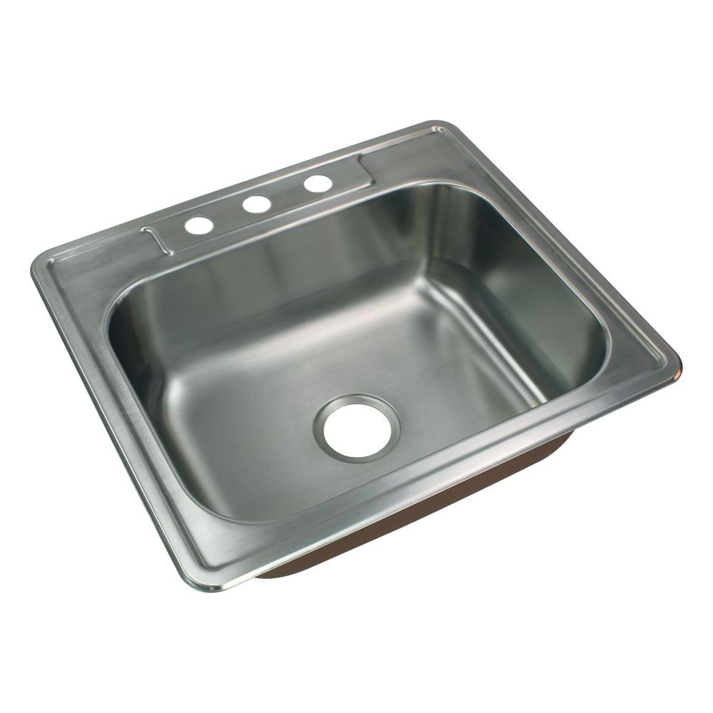 25-in x 22.02-in x 8-in 18 Gauge Single Bowl, Stainless Steel Kitchen Sink, Drop-in Installation with 3-Holes, with Grids, Strainer, Installation Kit