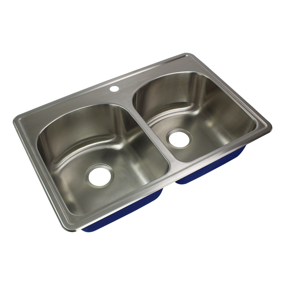 33-in x 22.02-in x 9-in 16 Gauge Double Equal Bowls, Stainless Steel Kitchen Sink, Drop-in Installation with 1-Hole, with Grids, Strainer, Disposer Strainer, Installation Kit