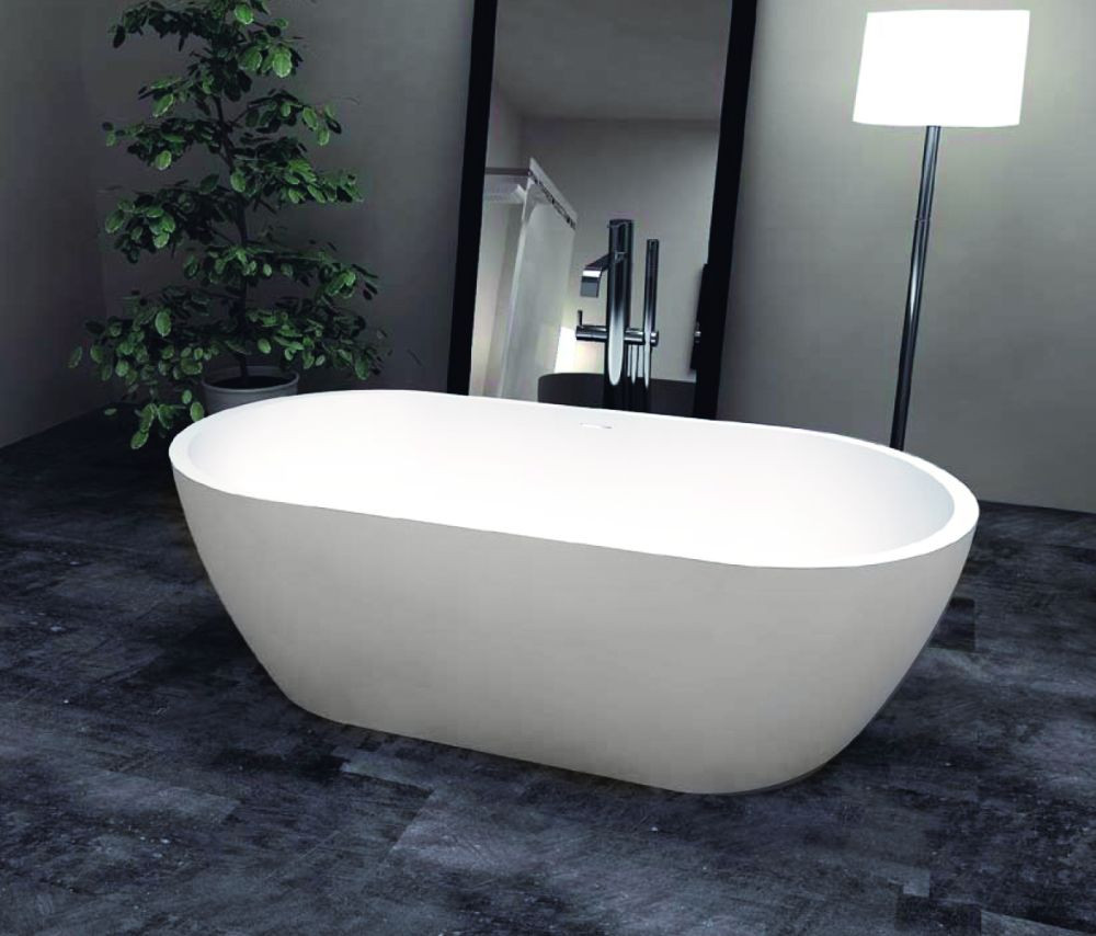 71-in L x 32-in W x 21-in H Resin Stone Freestanding Bathtub with center drain, in White
