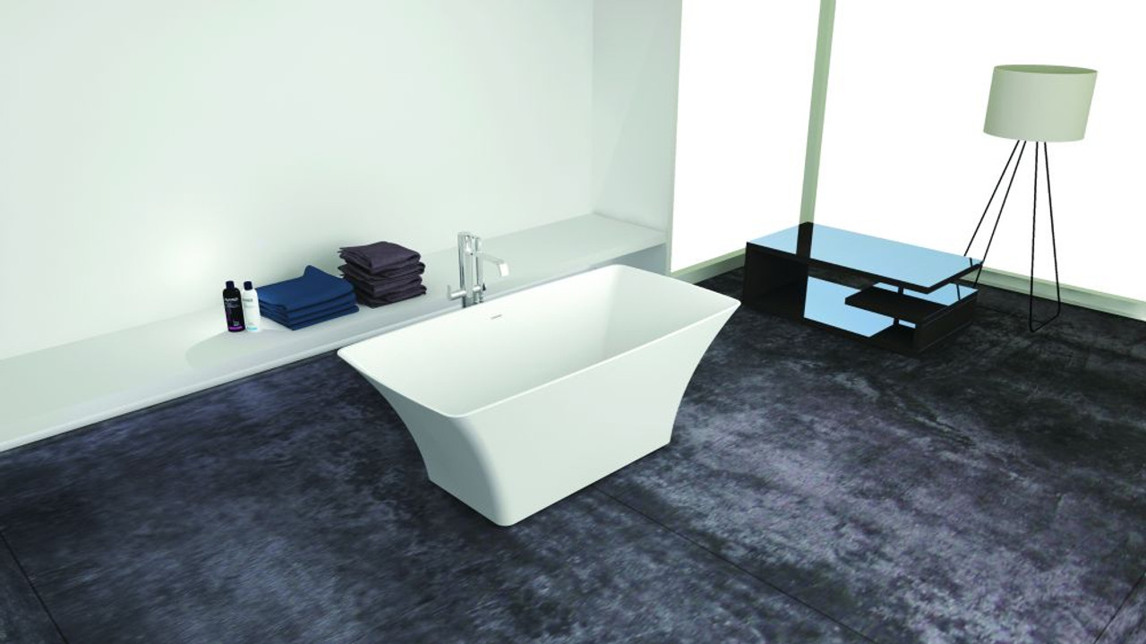 60-in L x 30-in W x 24-in H Resin Stone Freestanding Bathtub with center drain, in White