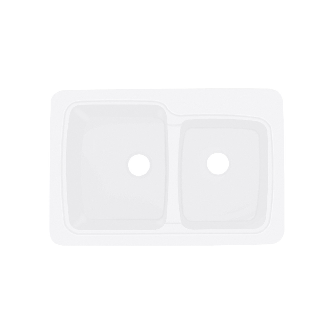 33-in x 22-in Solid Surface Kitchen Sink with Double Offset Bowls, Drop-in Installation, in White