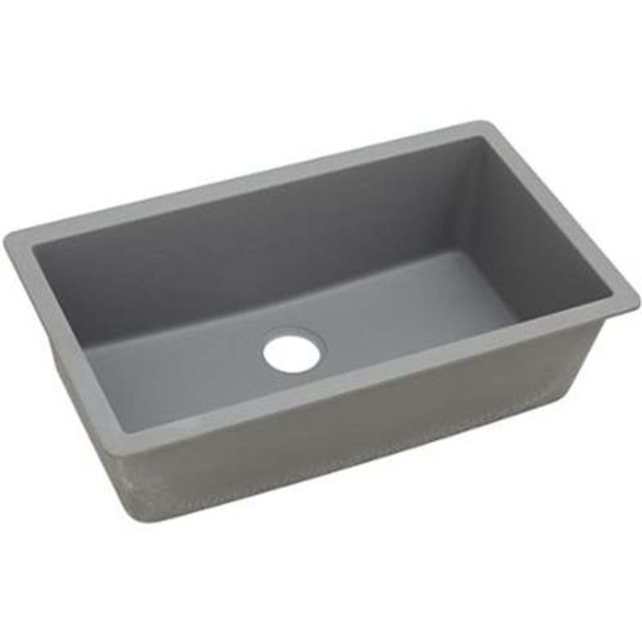 33" x 22" x 9-1/2" Quartz Single Bowl Drop-in Sink with 3-1/2" Rear Right Drain in Greystone