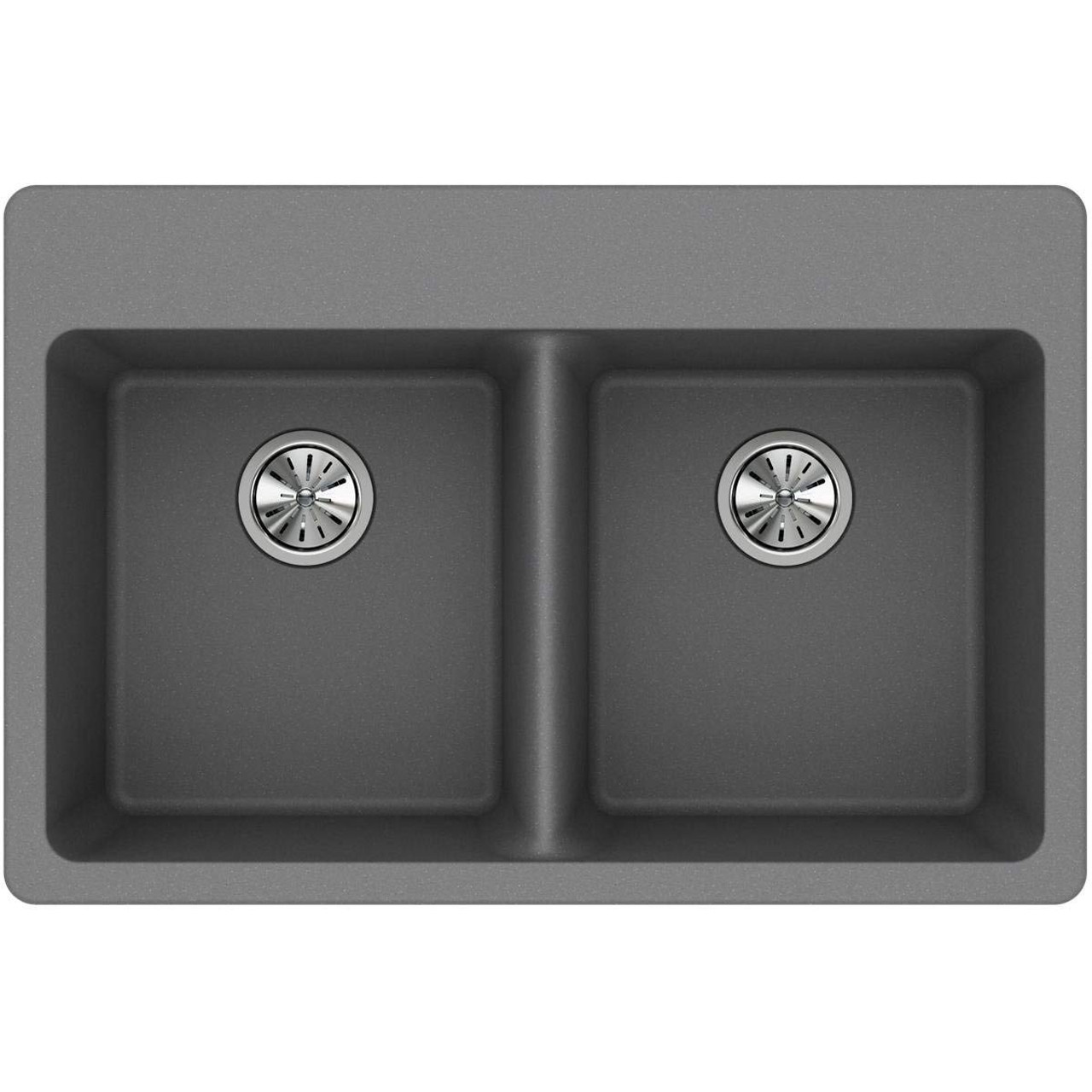 33" x 22" x 9-1/2" Quartz Equal Double Bowl Drop-in Sink in Greystone