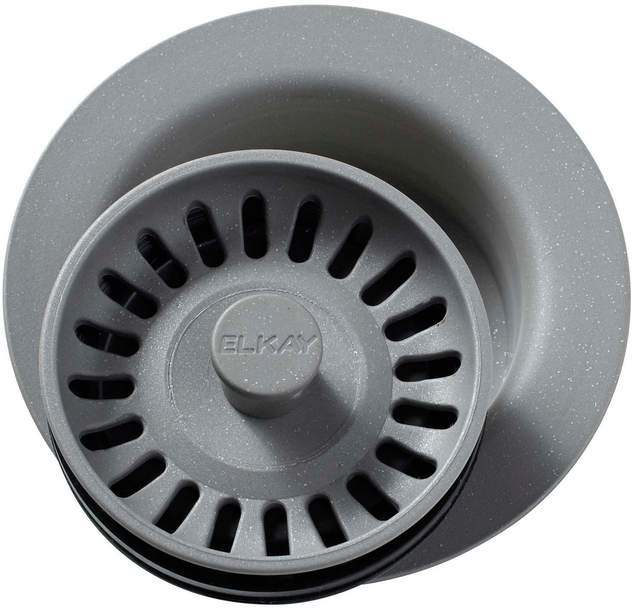 Polymer Disposal Flange with Removable Basket Strainer and Rubber Stopper in Greystone