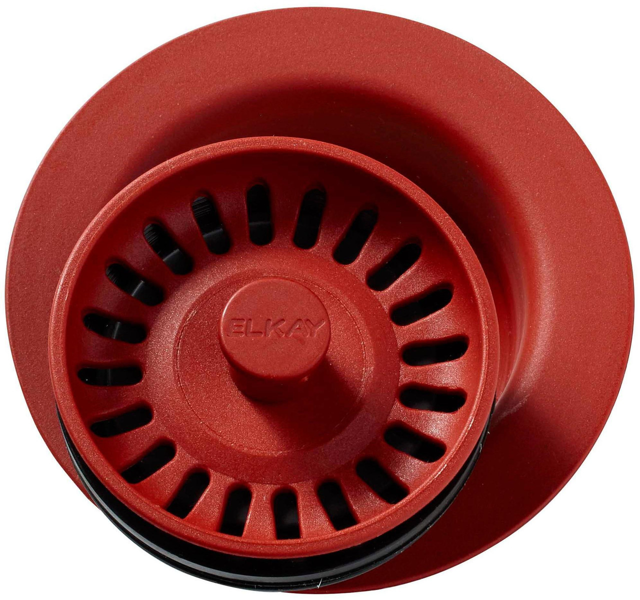 Polymer Disposal Flange with Removable Basket Strainer and Rubber Stopper in Maraschino