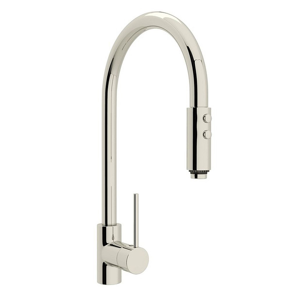 Side Lever Handle Pull-Down High Spout Kitchen Faucet In Polished Nickel