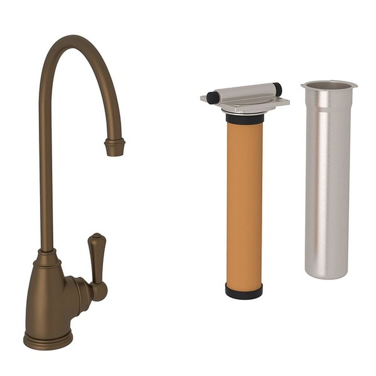 Georgian Era C-Spout Filter Faucet With Metal Lever In English Bronze