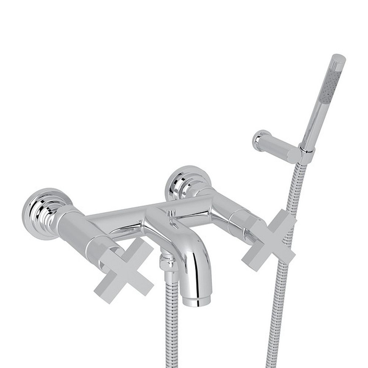 Rohl A2202XMAPC Wall Mount Exposed Tub Set with Cross Handle Handshower in Polished Chrome