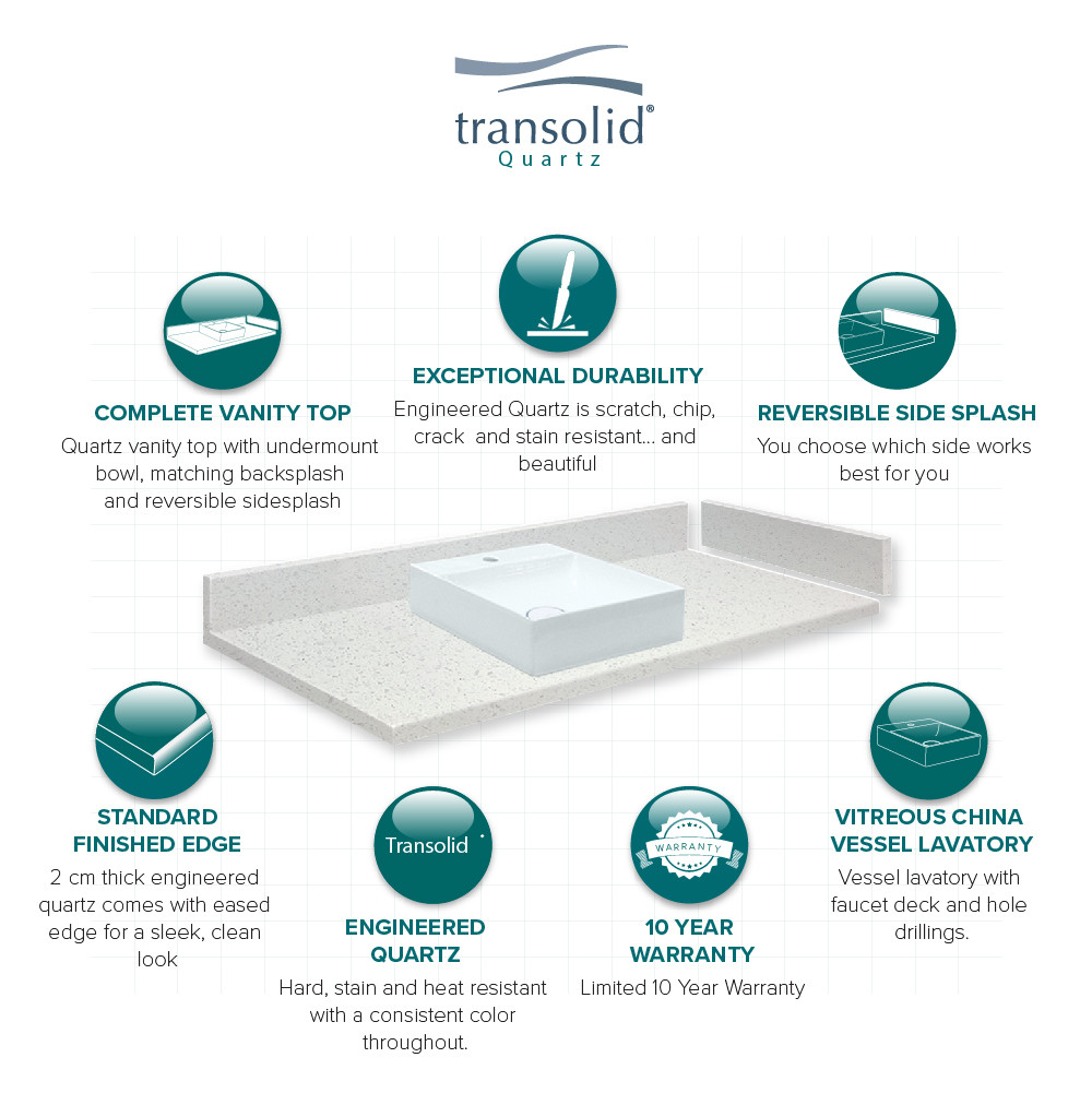 40.5 in. W x 22.25 in. D Quartz Vessel Vanity Top in Milan White with Single Hole and Square Vessel Sink