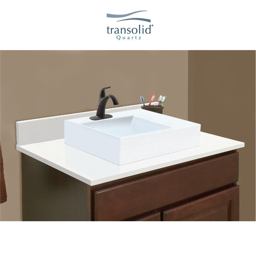 54.5 in. W x 22.25 in. D Quartz Vessel Vanity Top in Milan White with Single Hole and Rectangular Vessel Sink