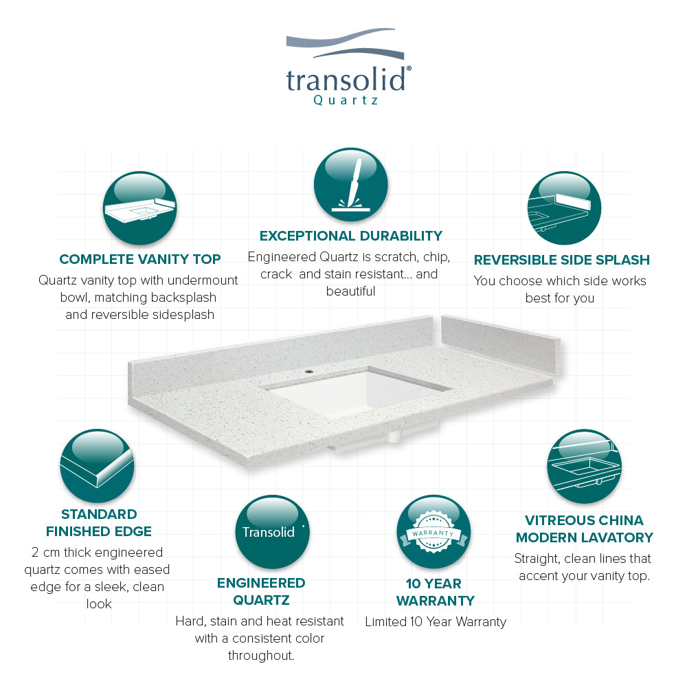 54.5 in. W x 22.25 in. D Quartz Vanity Top in Natural White with Single Hole and Rectangular Undermount Sink