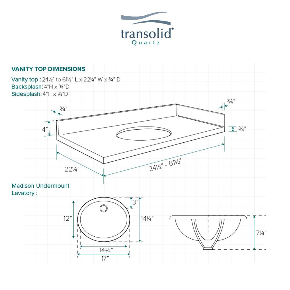 Transolid VT61.25x22-1OU-4W-A-W-1  61.25 in. W x 22.25 in. D Quartz Vanity Top in Natural White with Single Hole and Oval Undermount Sink