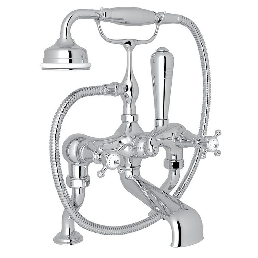 Rohl U.3001X/1-APC Exposed Deck Mount Tub FIller with Cross Handle Handshower in Polished Chrome