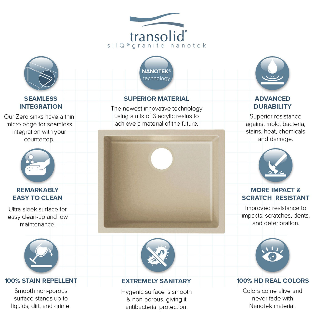 22-in x 18-in x 8-in silQ Granite Kitchen Sink with Single Bowl, Integral, Drop-in, Undermount Installation, with 0 Holes, In Champagne