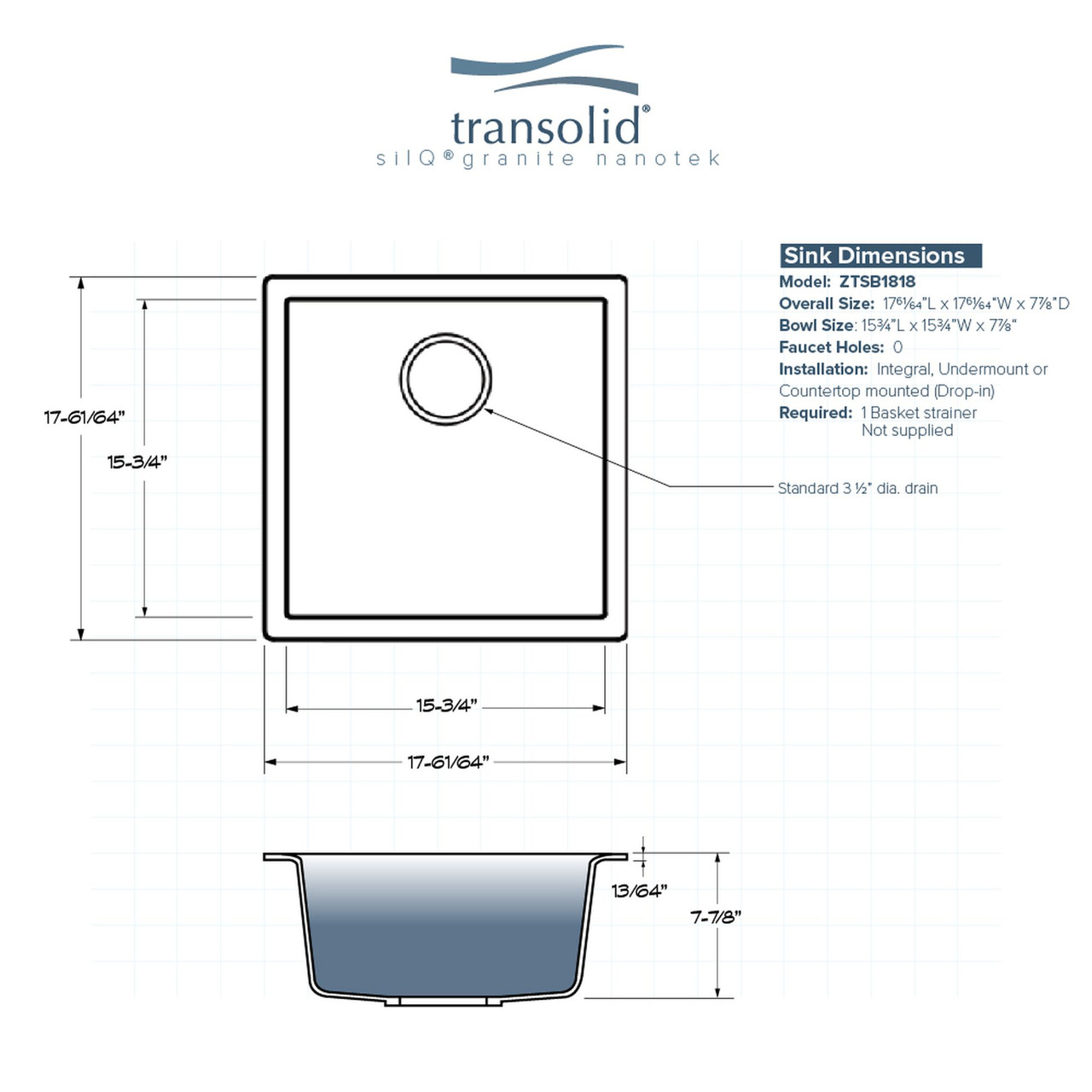 18-in x 18-in x 8-in silQ Granite Kitchen Sink with Single Bowl, Integral, Drop-in, Undermount Installation, with 0 Holes, In Total White