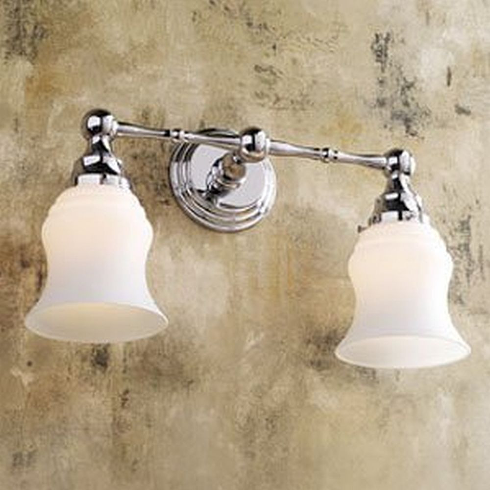 2 Light 17.1in Wide Bathroom Fixture in Polished Nickel / Satin Opal