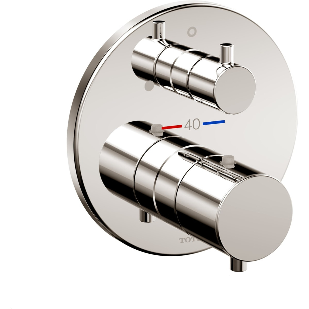 Round Thermostatic Mixing Valve with Volume Control Trim in Polished Nickel