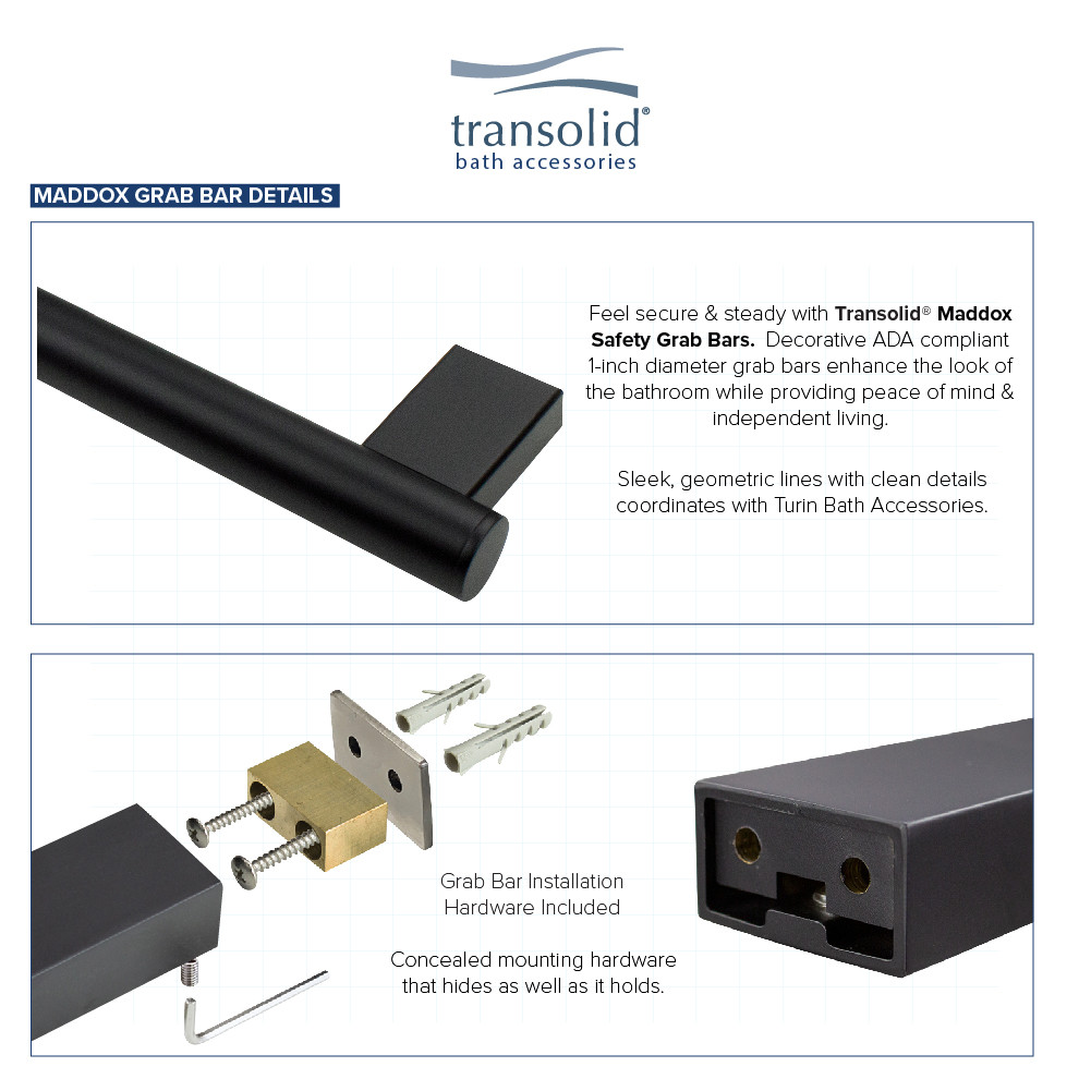 Transolid MS16MB 16-inch Grab Bar, In Black