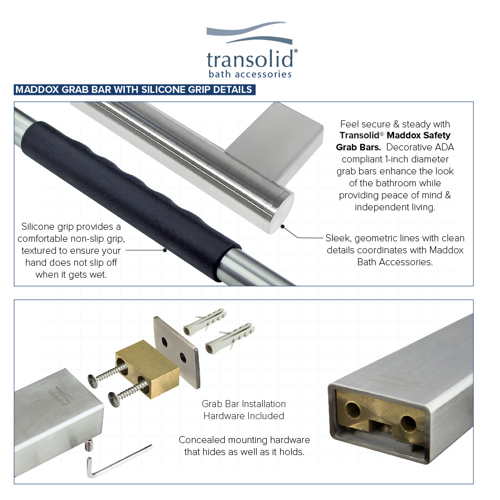 16-inch Grab Bar with Black Rubber Handle, In Brushed Stainless