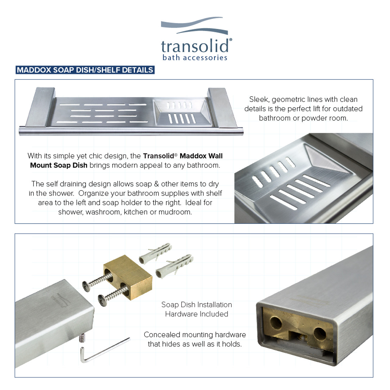 Transolid MSD16-BS Soap Dish, In Brushed Stainless