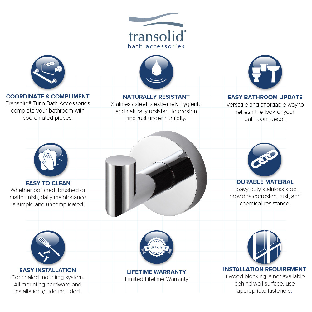 Transolid TRH-PC Robe Hook, In Polished Chrome
