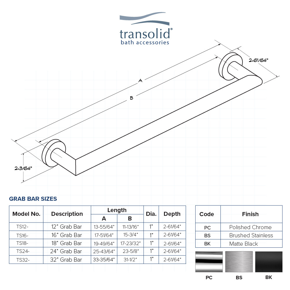 16-inch Grab Bar, In Black