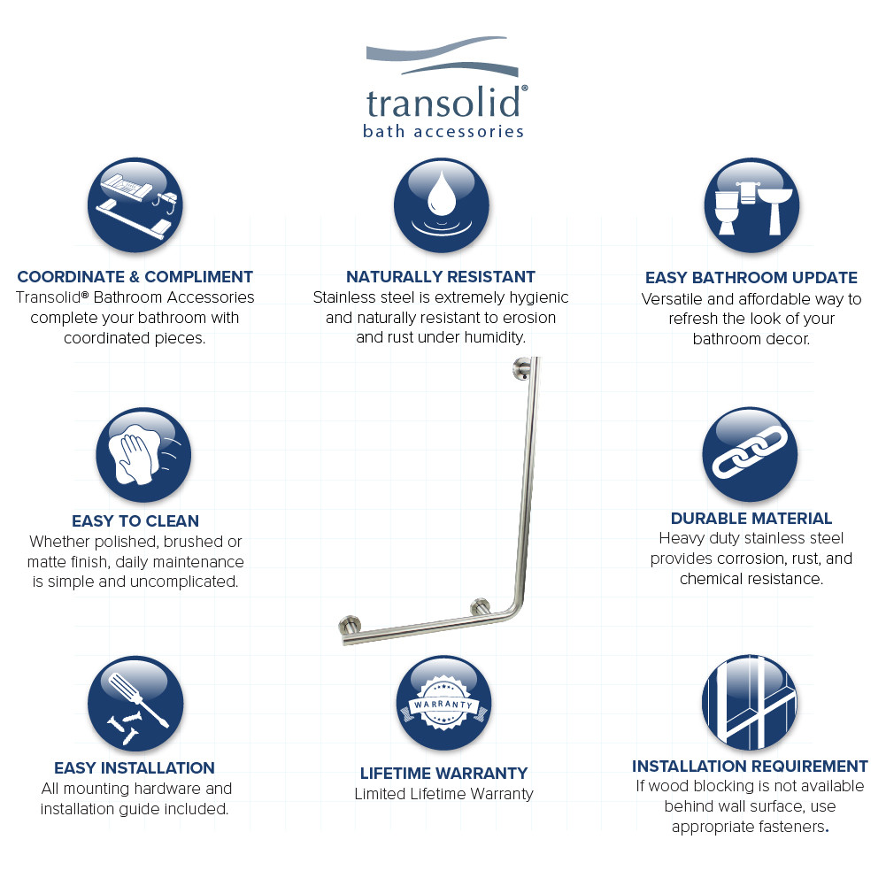 Left Side L shape Grab Bar, In Brushed Stainless
