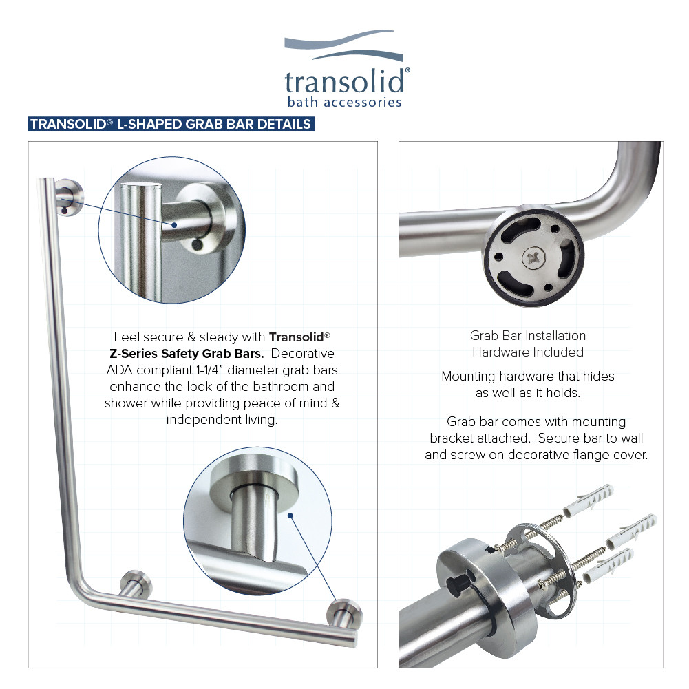 Right Side L shape Grab Bar, In Brushed Stainless