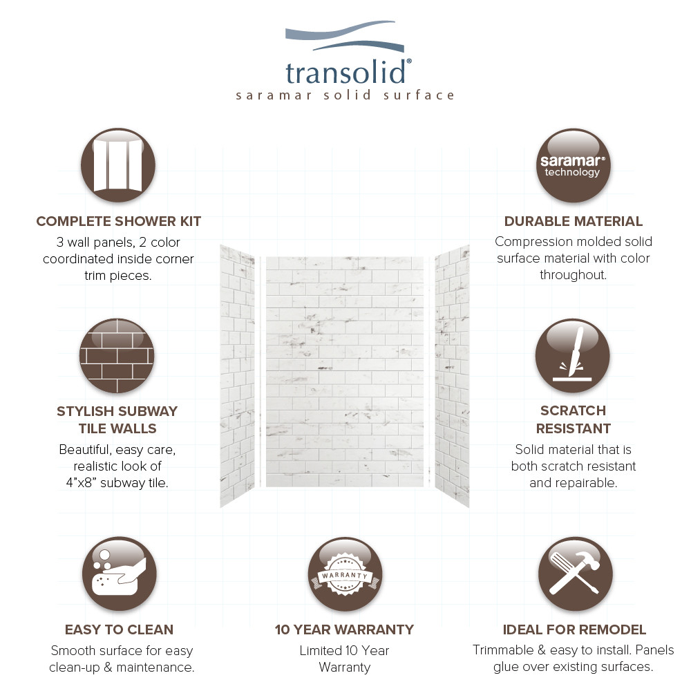 36-In X 48-In X 72-In 3-Piece Shower Wall Trimmable Kit, In White Venito