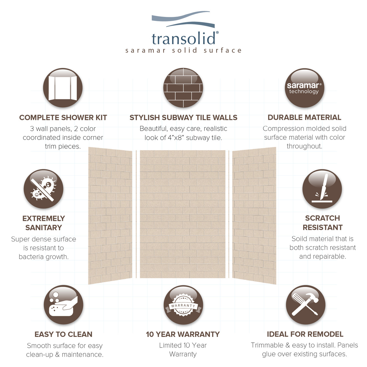 36-In X 48-In X 72-In 3-Piece Shower Wall Trimmable Kit, In Cashew